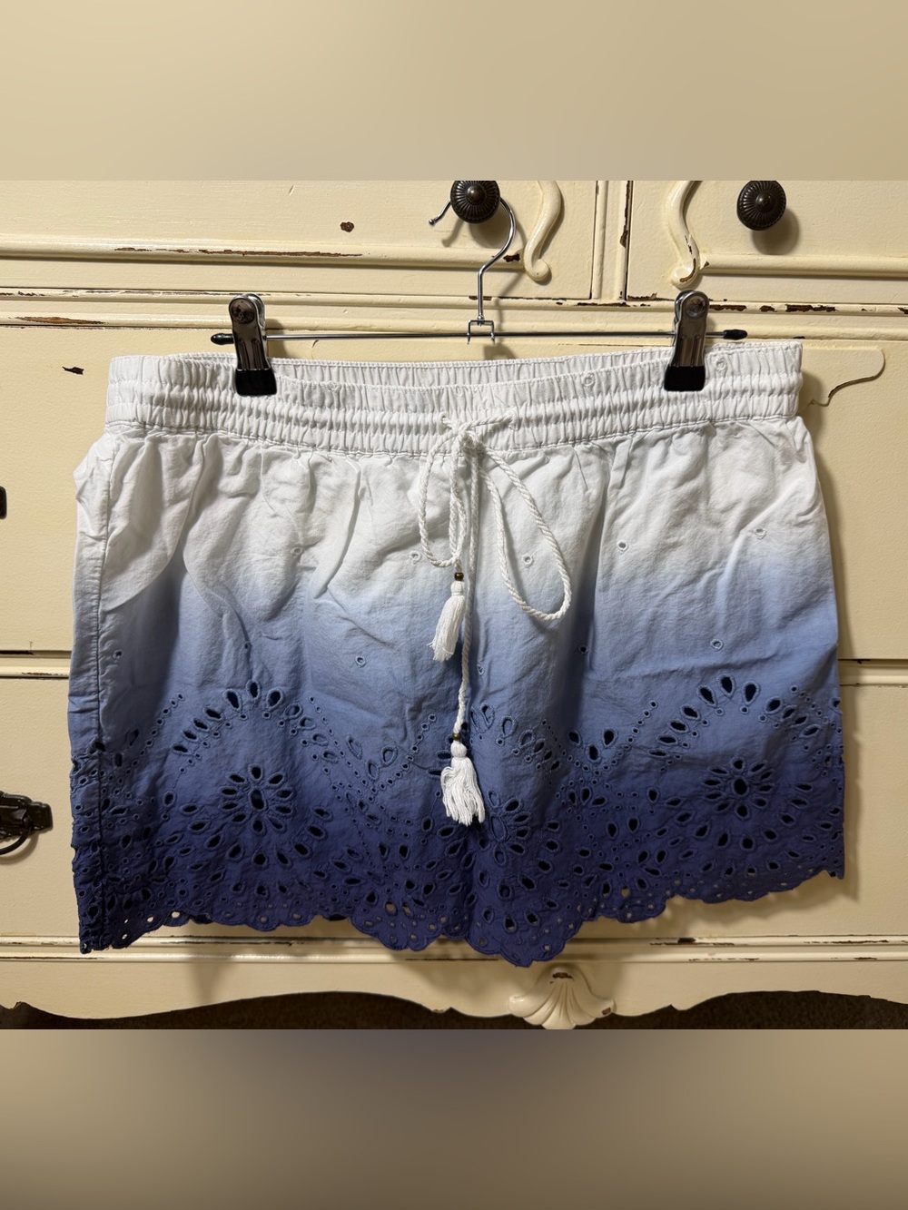 Express Ombre Blue and White Mini Skirt with Drawstring Size Medium